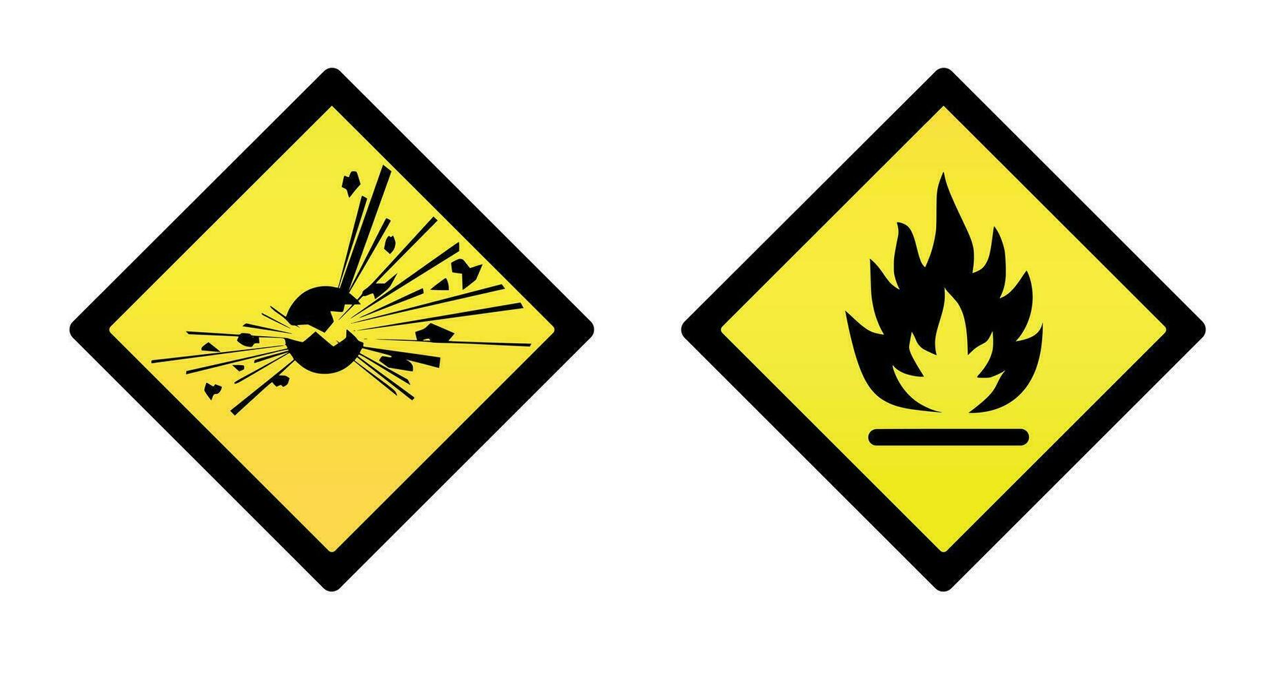 Two warning signs of explosion and flammability vector