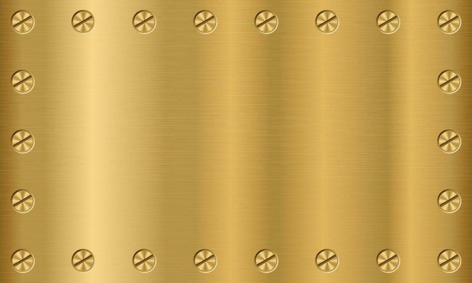 dorado metal textura antecedentes con tornillos. oro plato con tornillos. acero antecedentes. vector ilustración