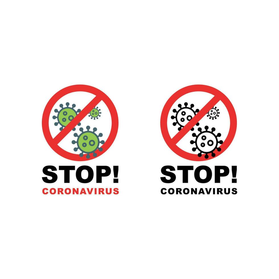 Coronavirus Icon with Red Prohibit Sign. Coronavirus Bacteria. No Infection and Stop Coronavirus Concepts. vector