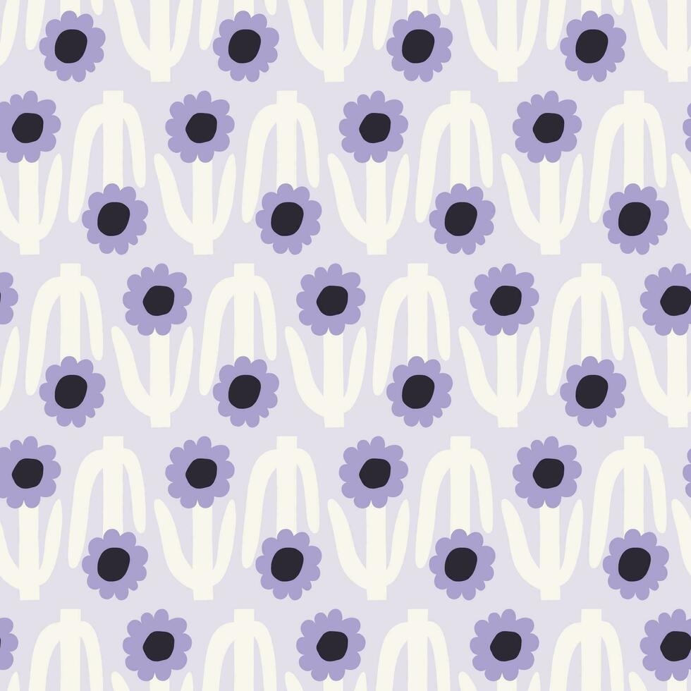 Beautiful floral pattern in retro style. Vector seamless texture with cute flowers. Hand drawn flowers background