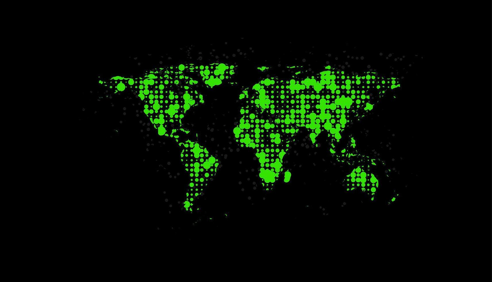 Abstract bright green dotted world map sci-fi background vector