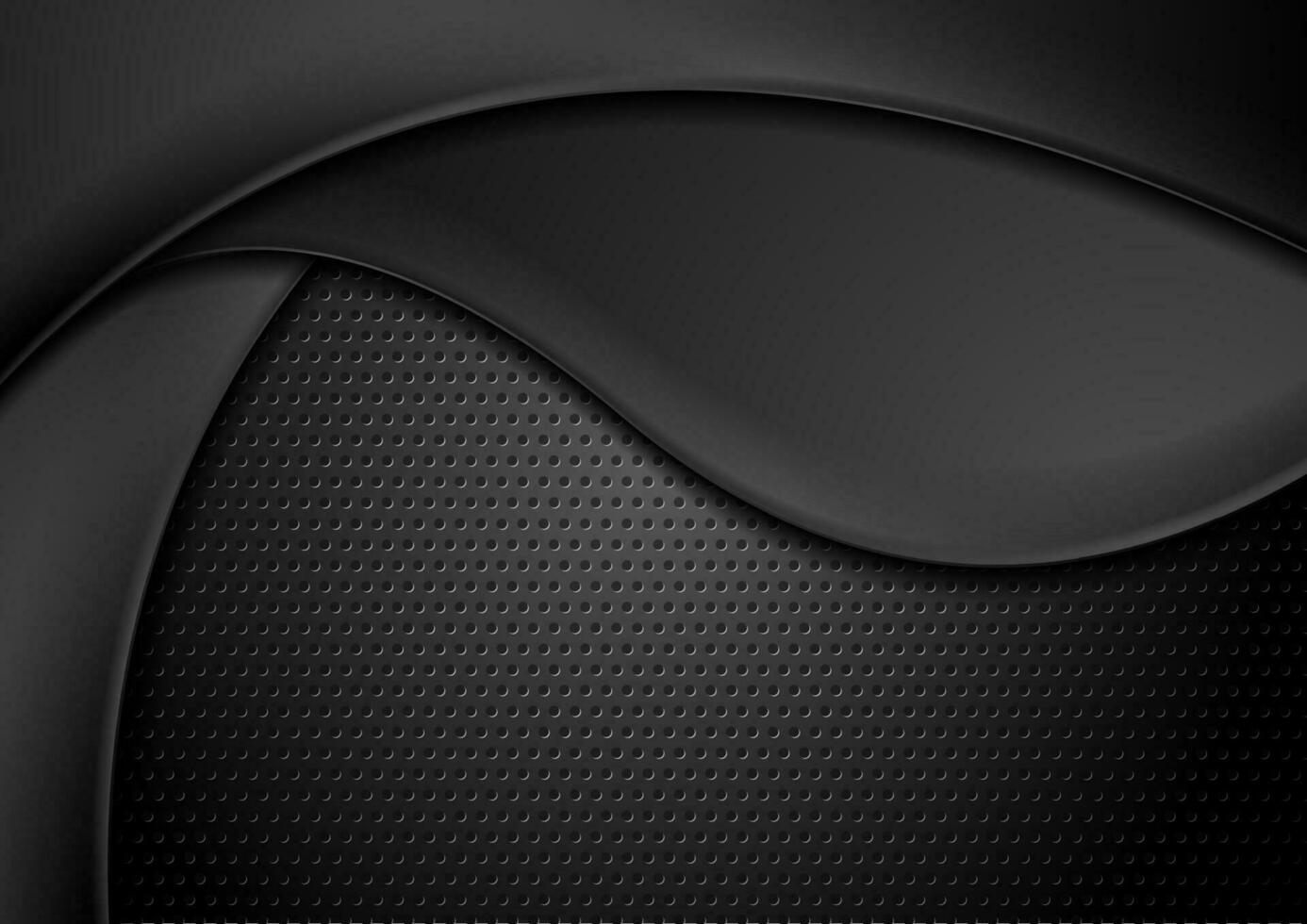 Abstract black waves on dark perforated metallic background vector