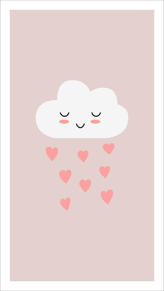 Cloud with rain adorable love shapes. vector