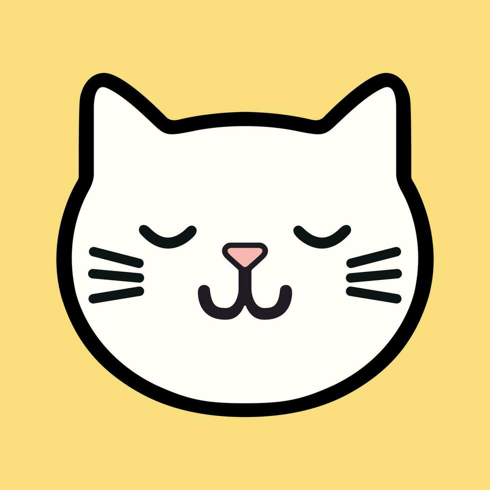 Simple vector line art cartoon smiling cat face.
