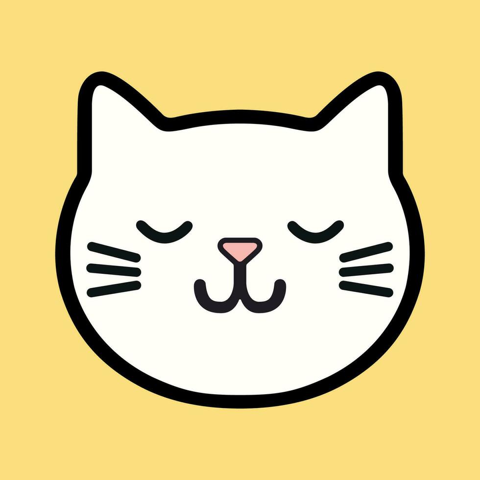 Simple vector line art cartoon smiling cat face.