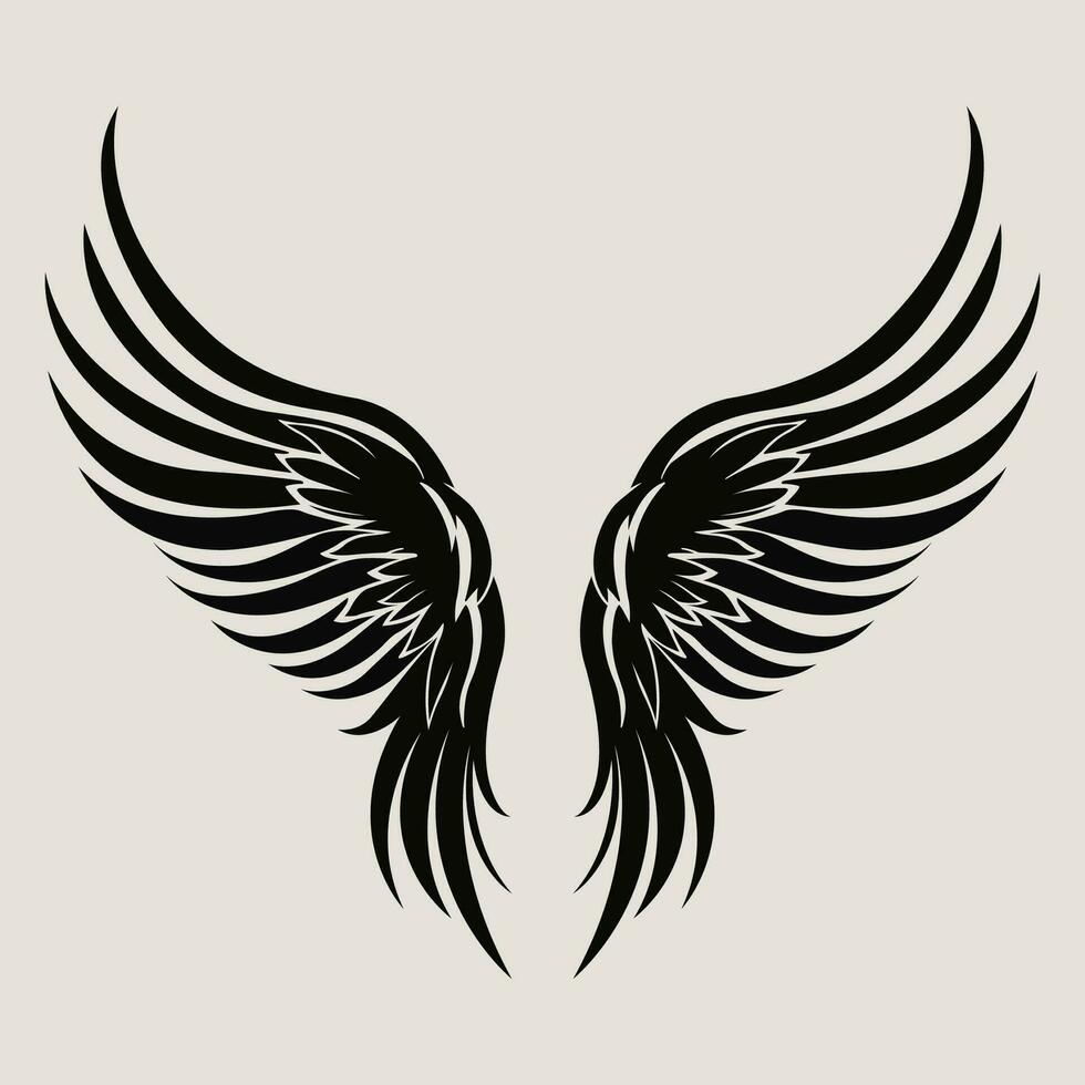 simple illustration of angle wings, wings vector drawing, vintage angel wings.