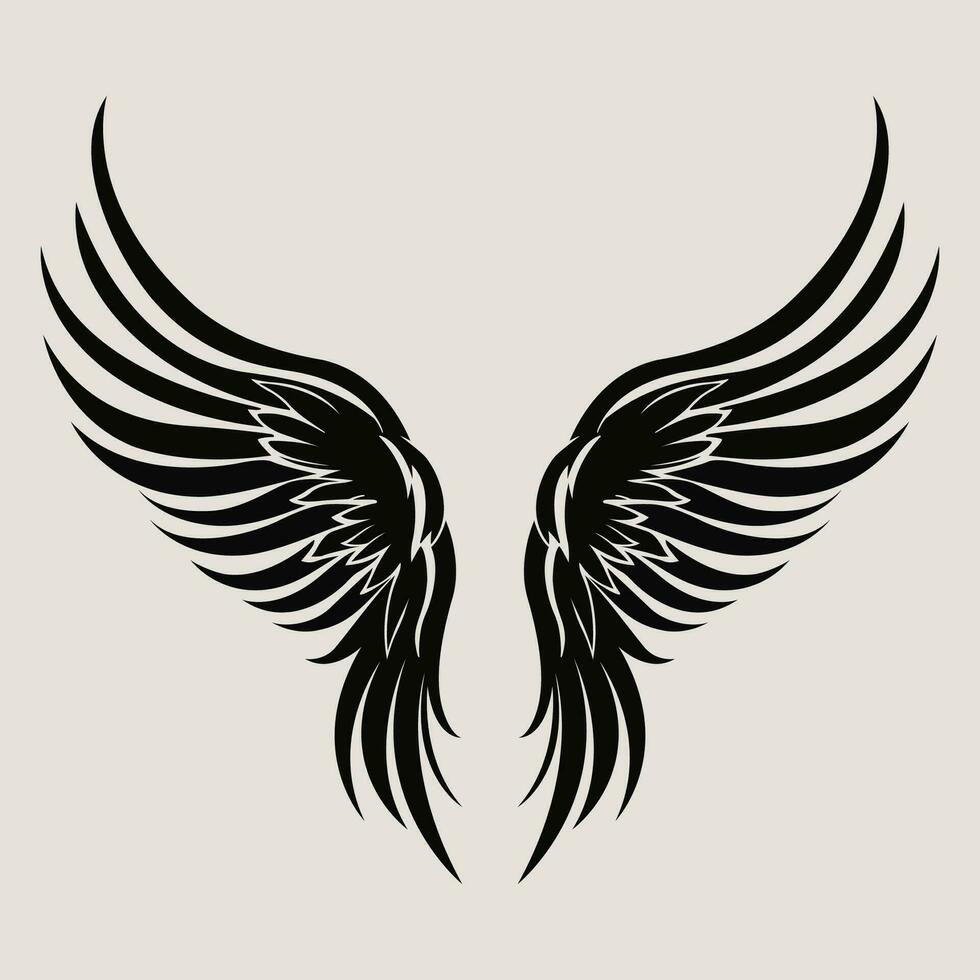 simple illustration of angle wings, wings vector drawing, vintage angel wings.