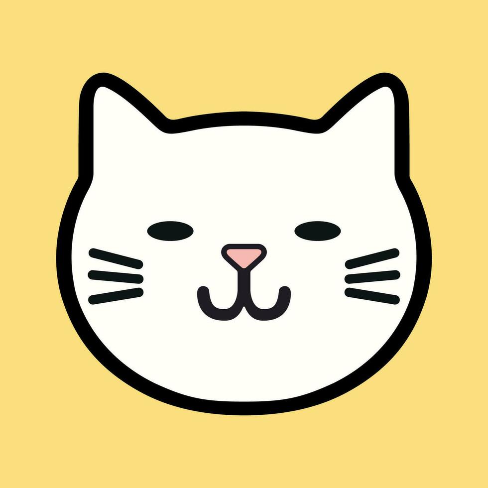 Simple vector line art cartoon smiling emoji cat face.
