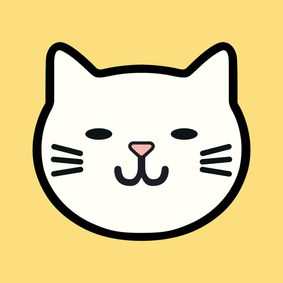 Simple vector line art cartoon smiling emoji cat face.