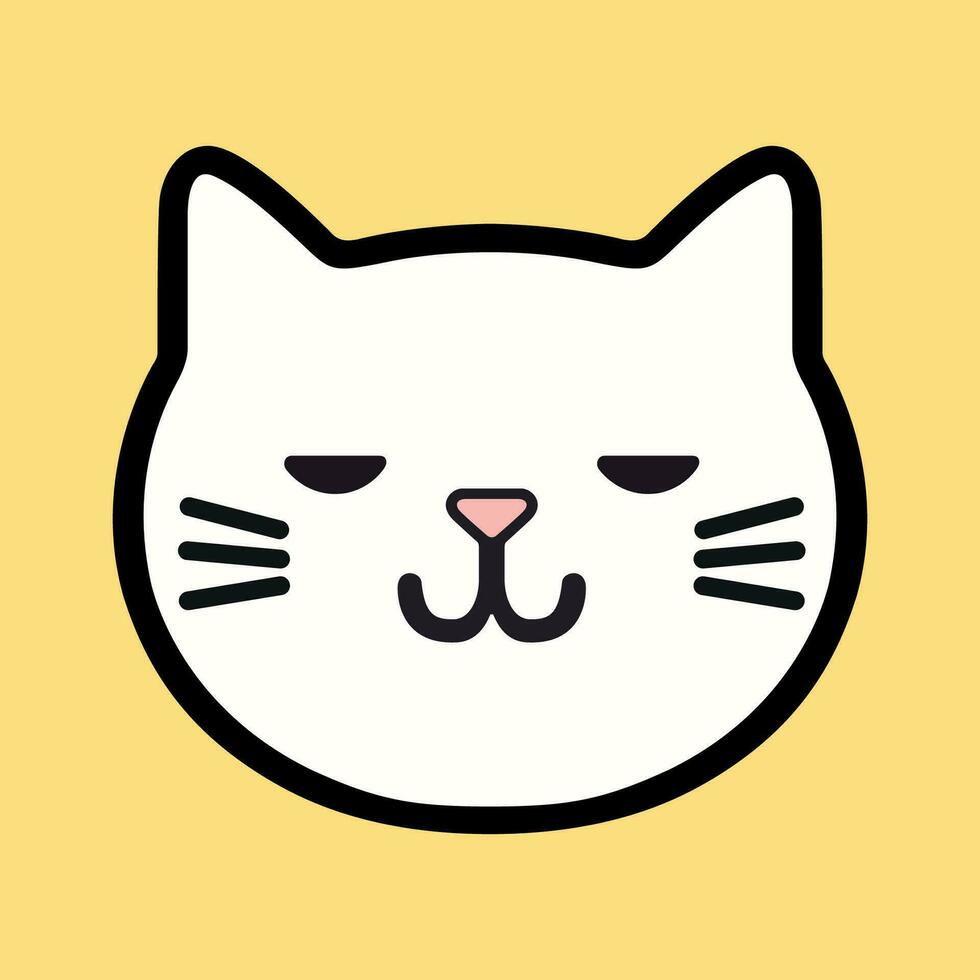 Simple vector line art cartoon cat smirking face.