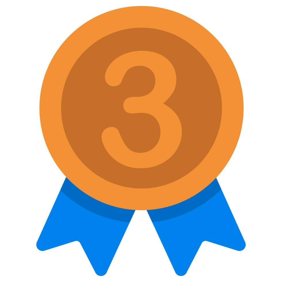Bronze medal with number three vector icon.