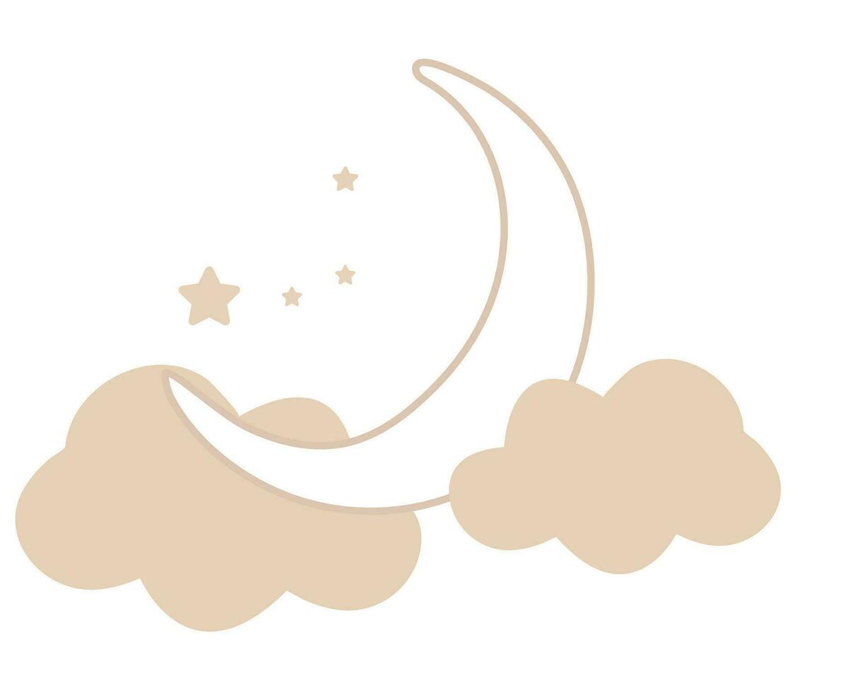 flat illustration with moon, cloud and stars vector