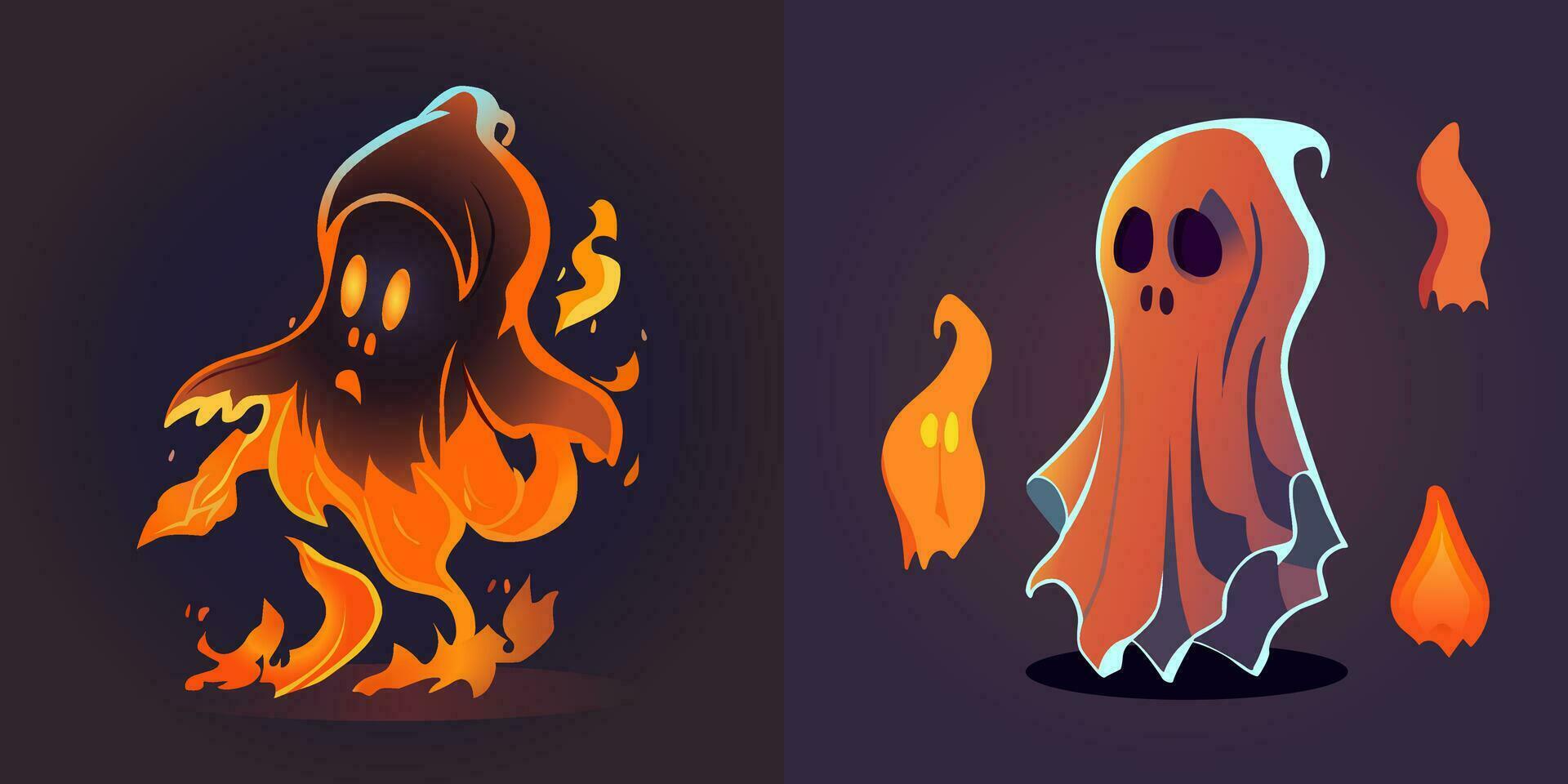 Halloween scary ghostly monsters. Cute cartoon spooky characters. vector