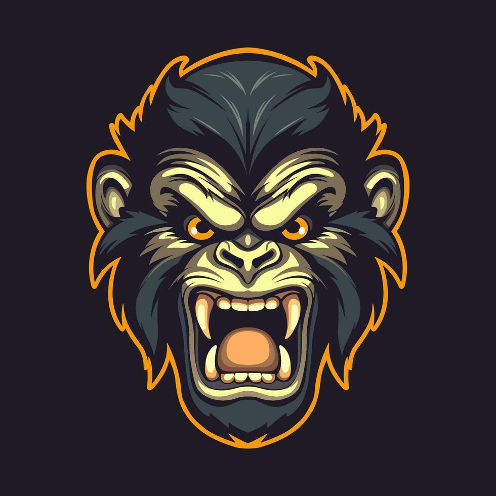 a mascot logo of an angry chimp showing teeth, simple, vector style.