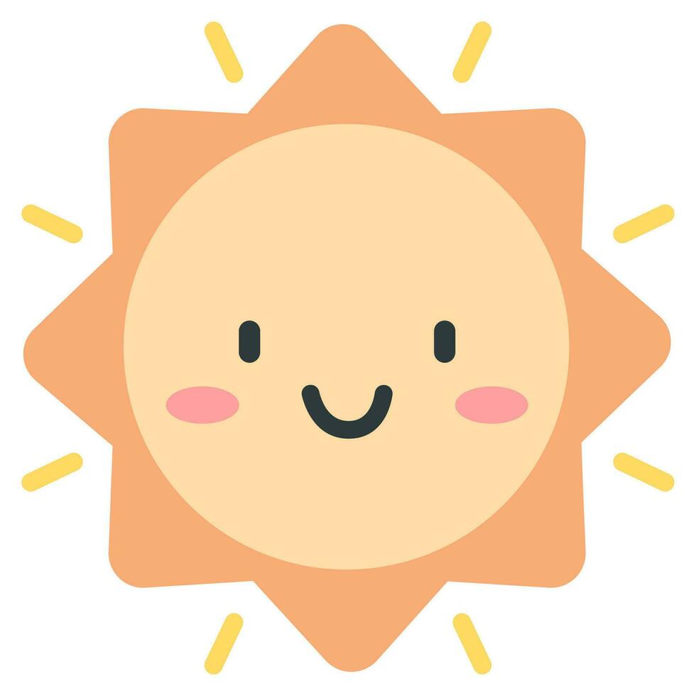 Smiling flat sun cartoon mascot character. vector