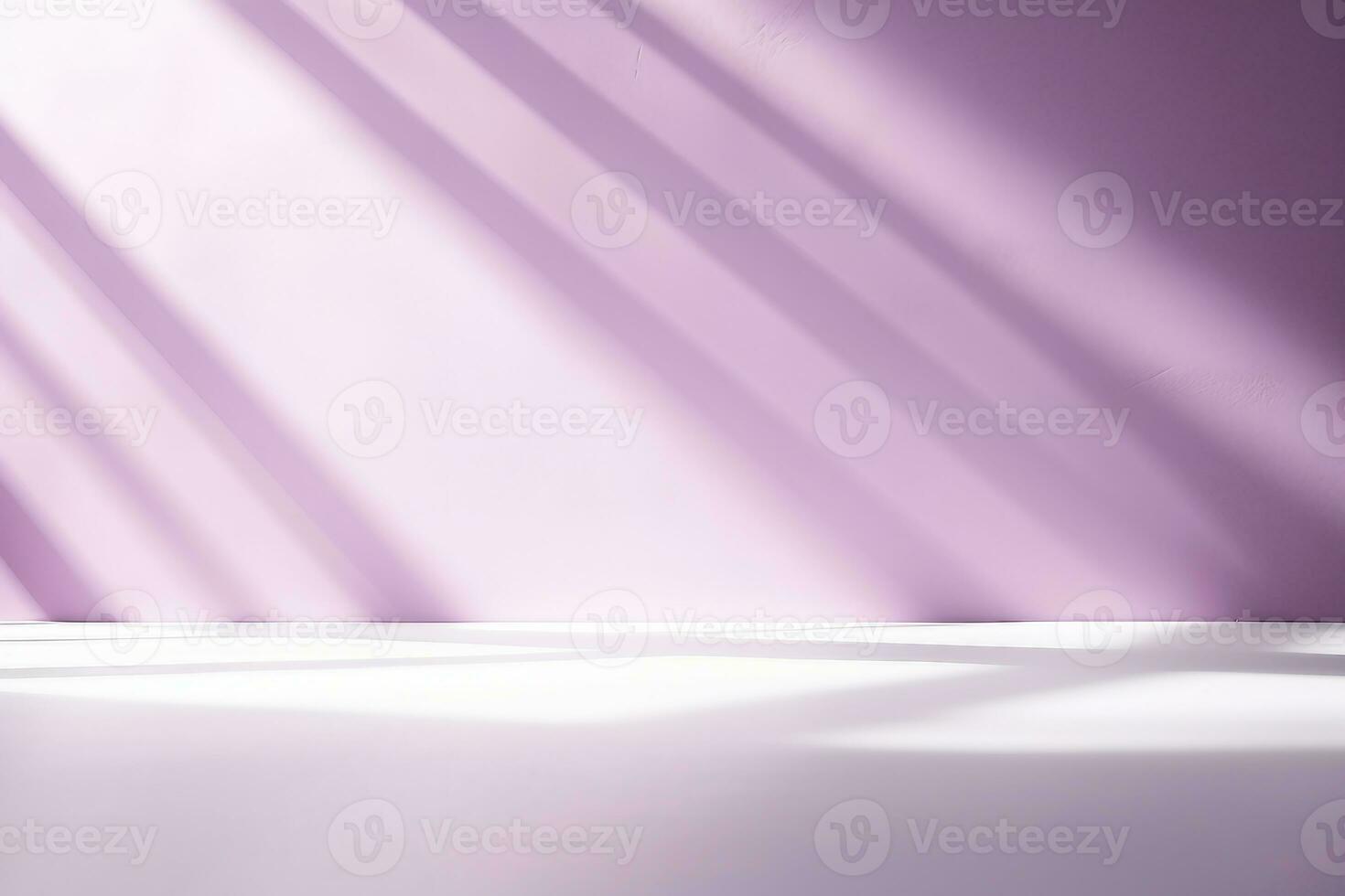 empty pastel purple background for product presentation with shadow and light from windows. generative ai. photo