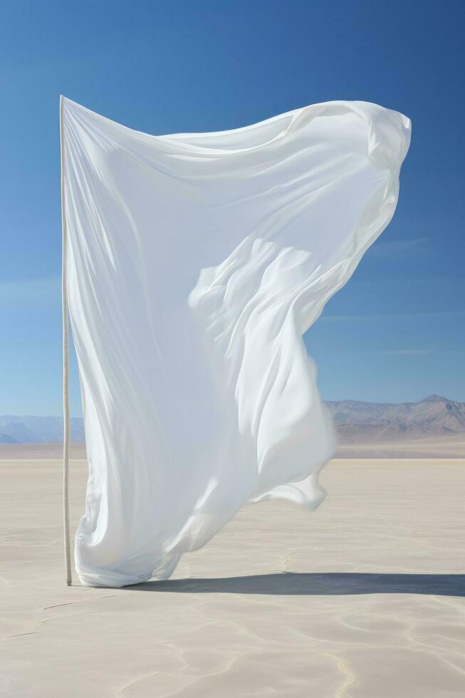 Contemporary art installations starkly featuring white flag against vibrant backgrounds photo