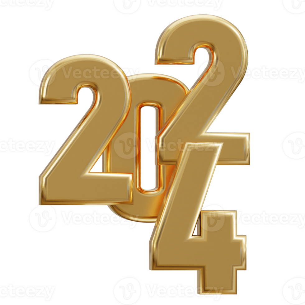New year 2024 golden text 3d rendering png