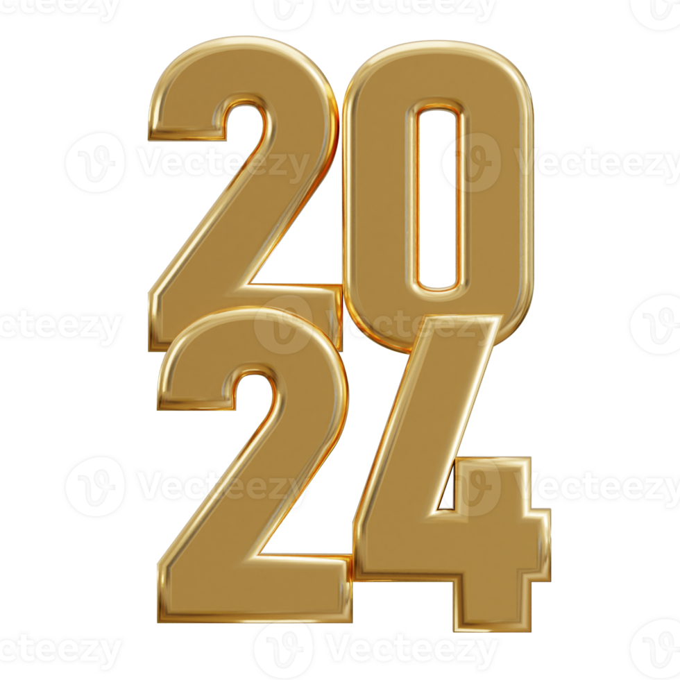 New year 2024 golden text 3d rendering png