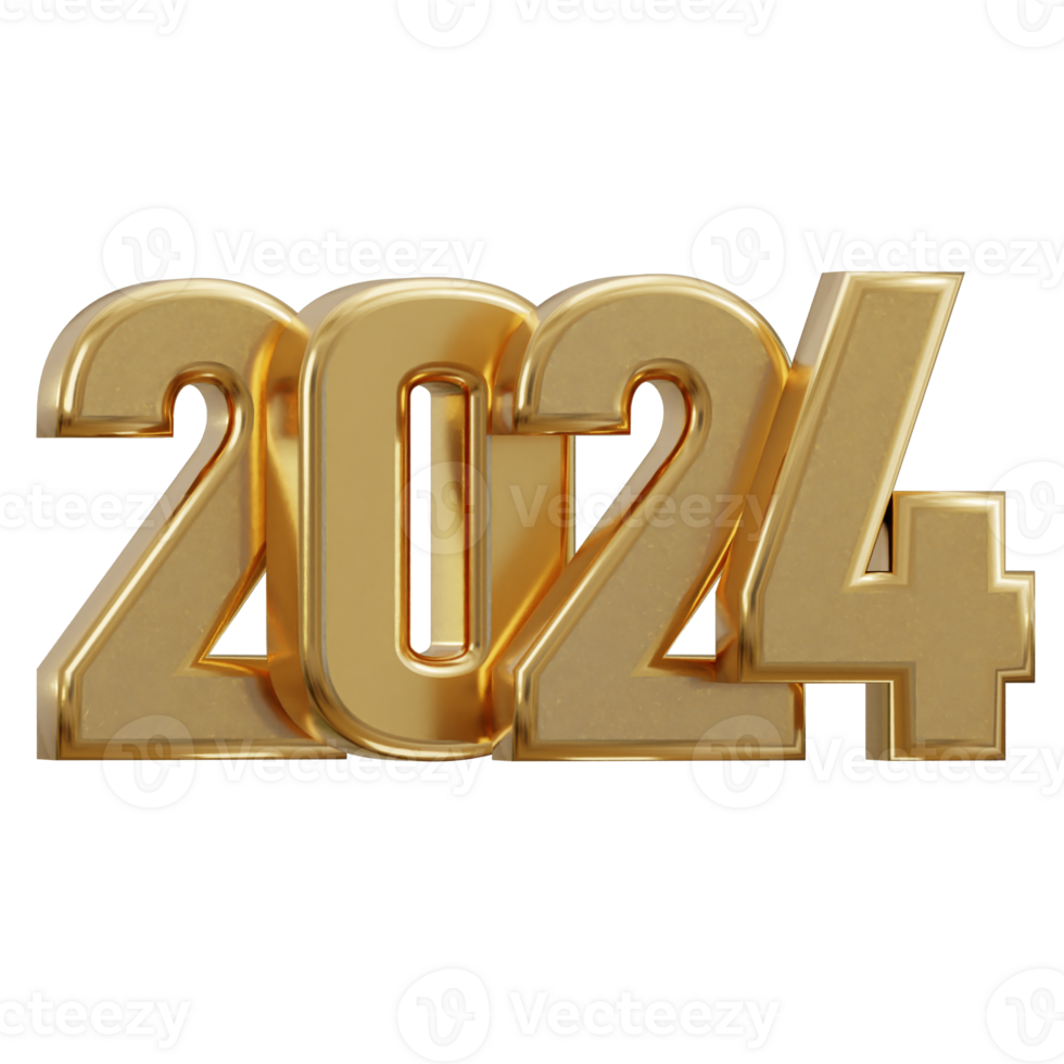 New year 2024 golden text 3d rendering png