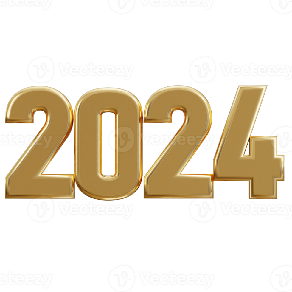 New year 2024 golden text 3d rendering png