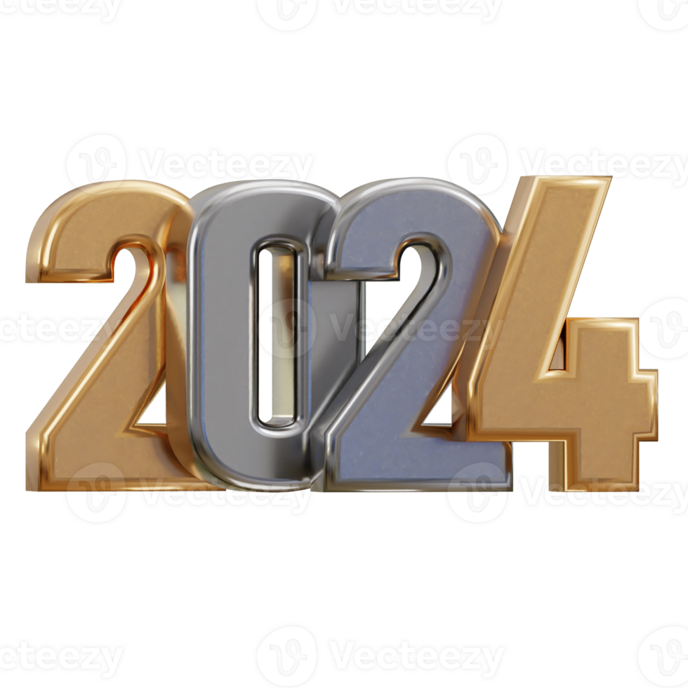 New year 2024 golden text 3d rendering png