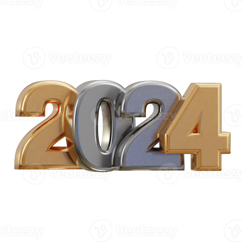 New year 2024 golden text 3d rendering png