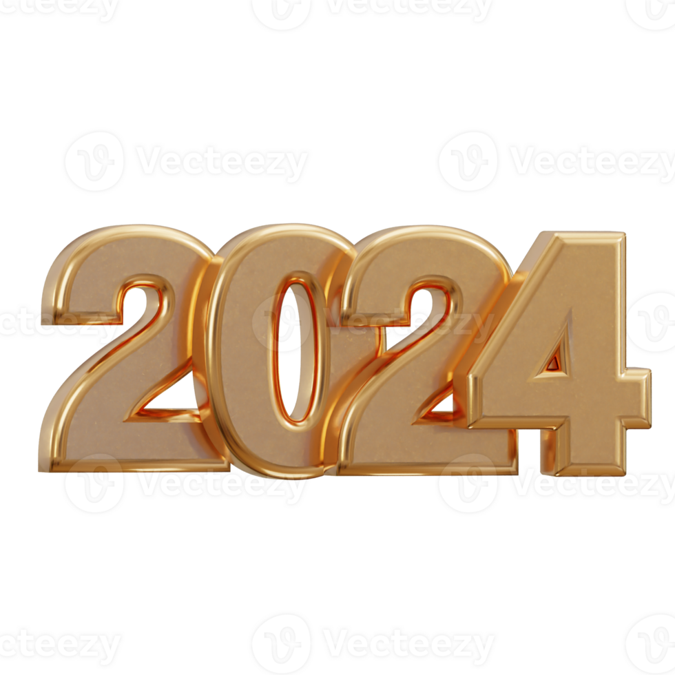 New year 2024 golden text 3d rendering png