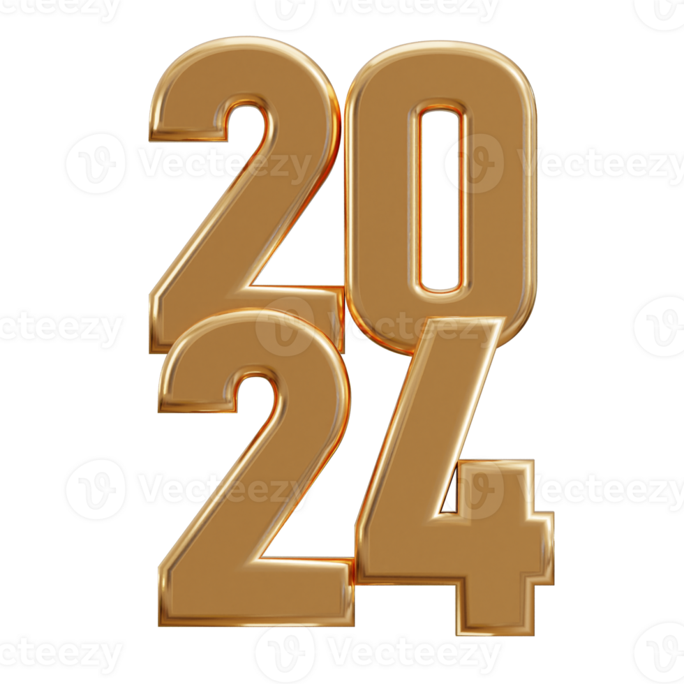 New year 2024 golden text 3d rendering png