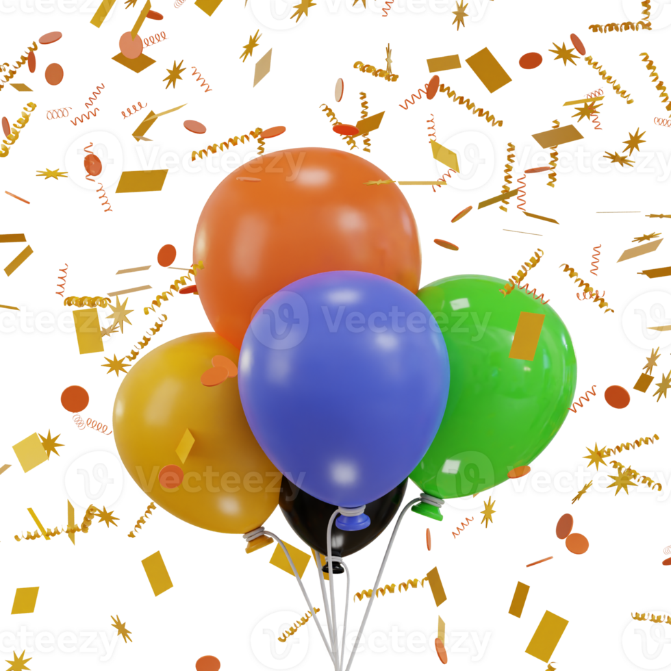 3d ballon met confetti icoon illustratie png