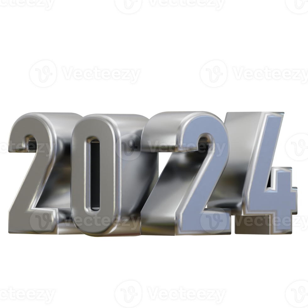 New year 2024 silver text 3d render png