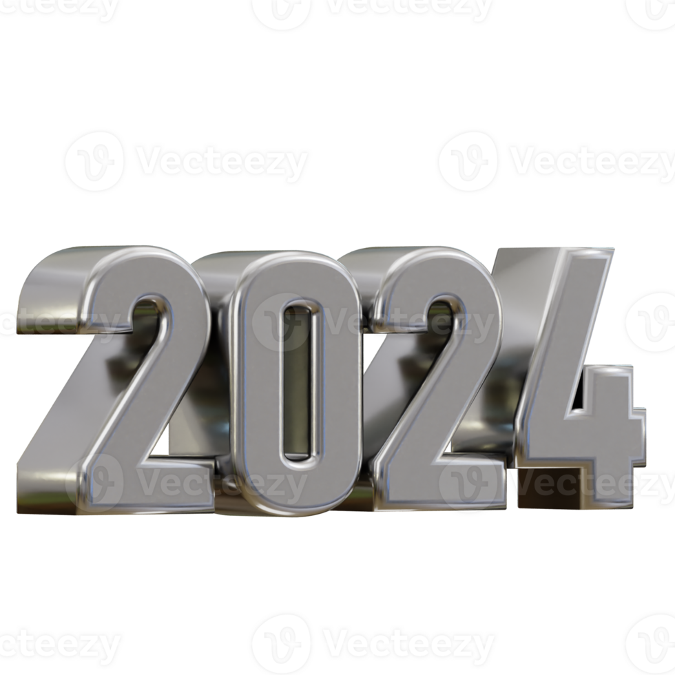 New year 2024 silver text 3d render png