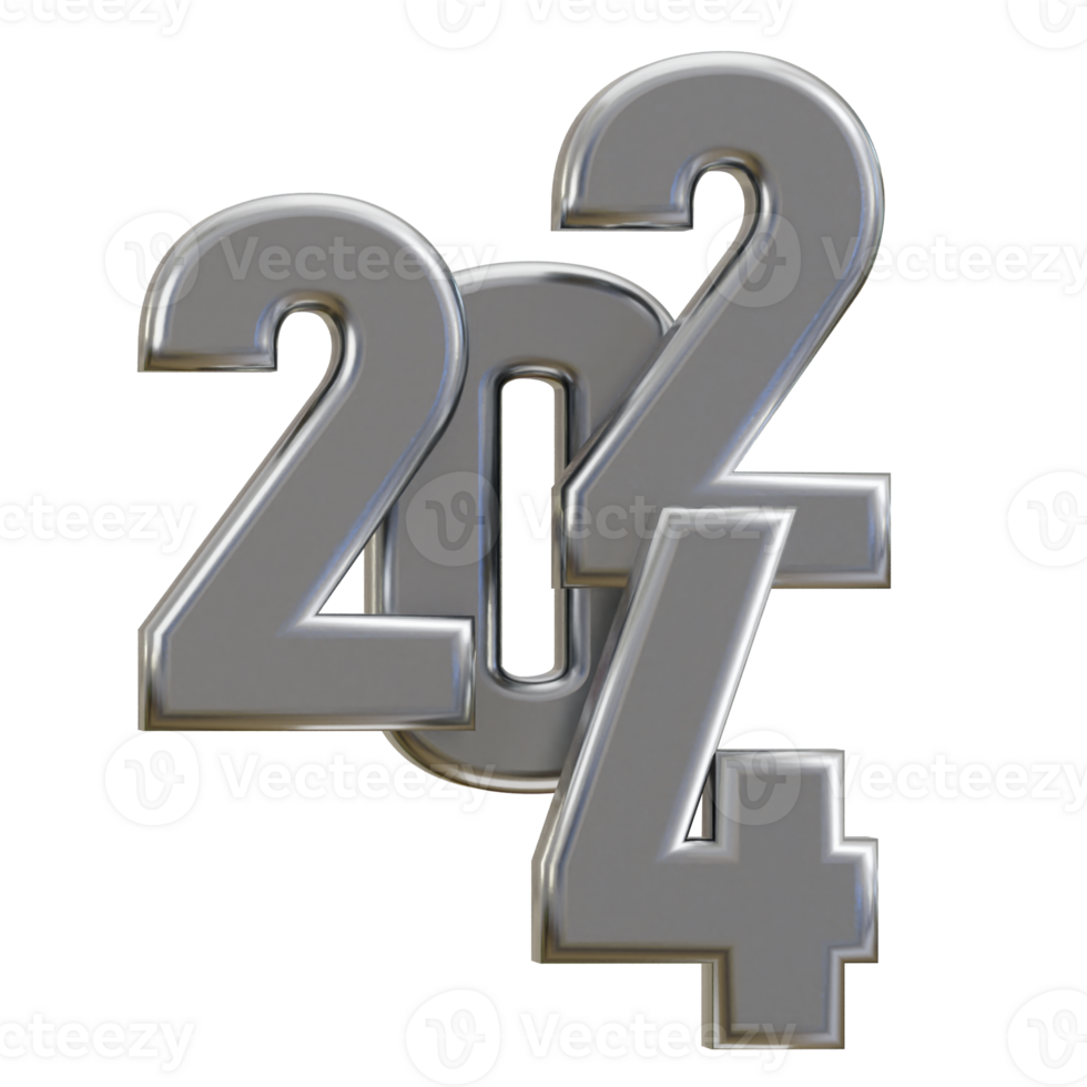 New year 2024 silver text 3d rendering png