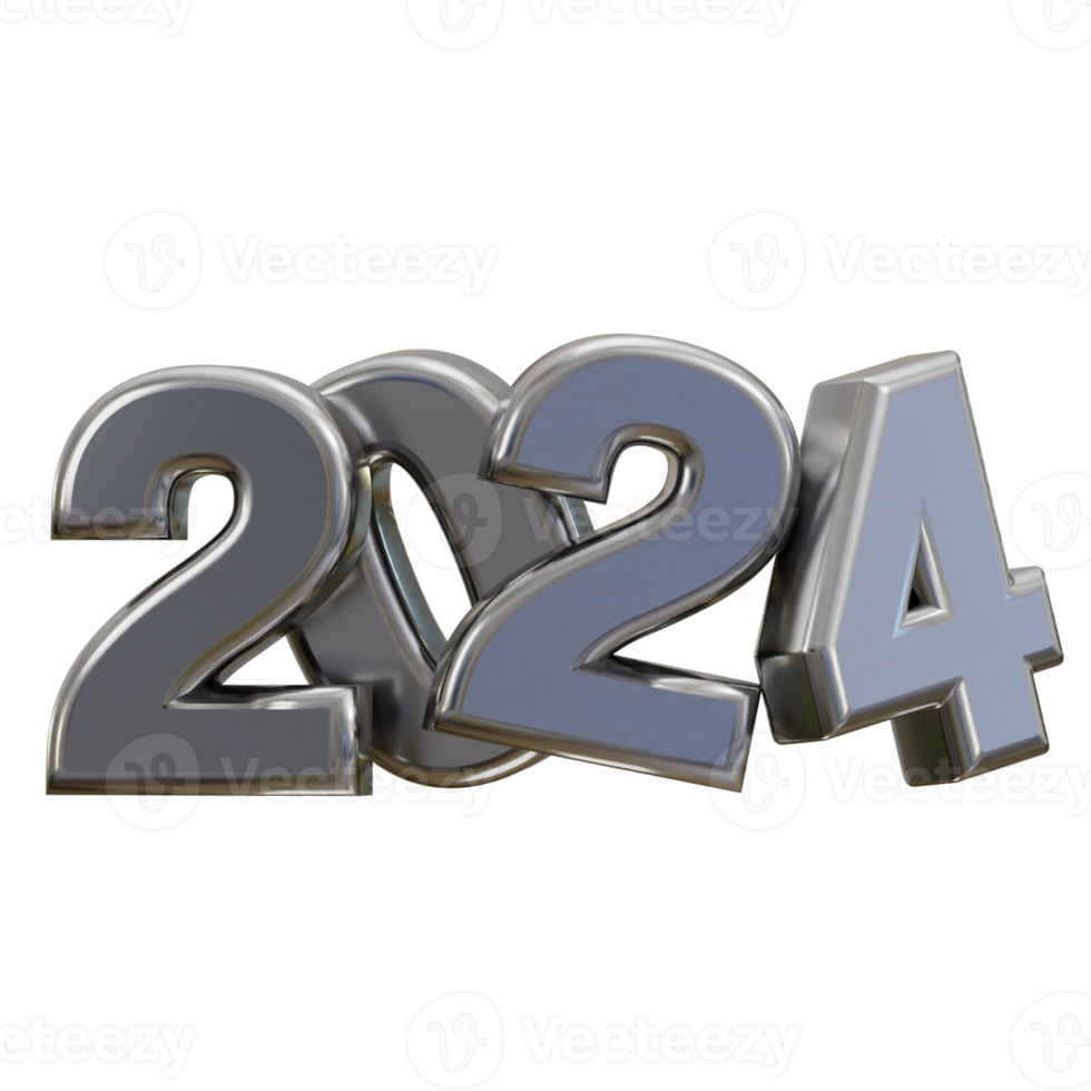 New year 2024 silver text 3d render png