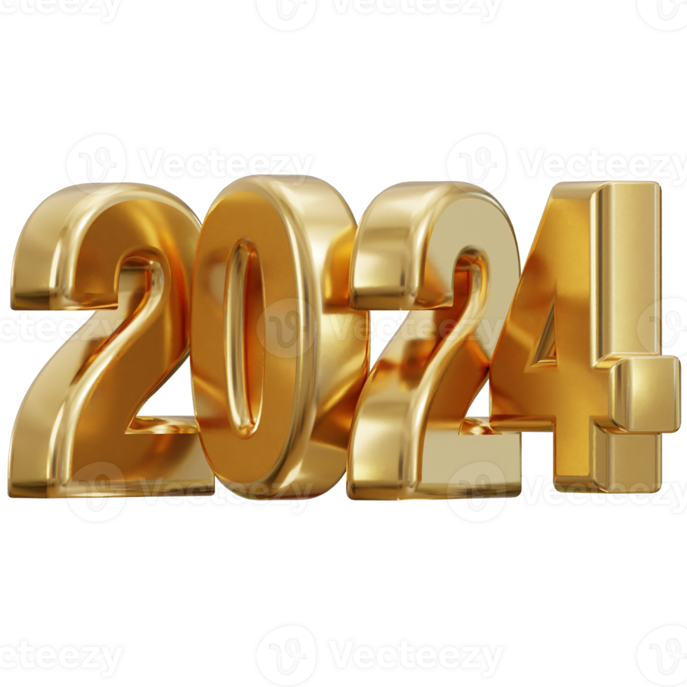 New year 2024 golden text 3d rendering png