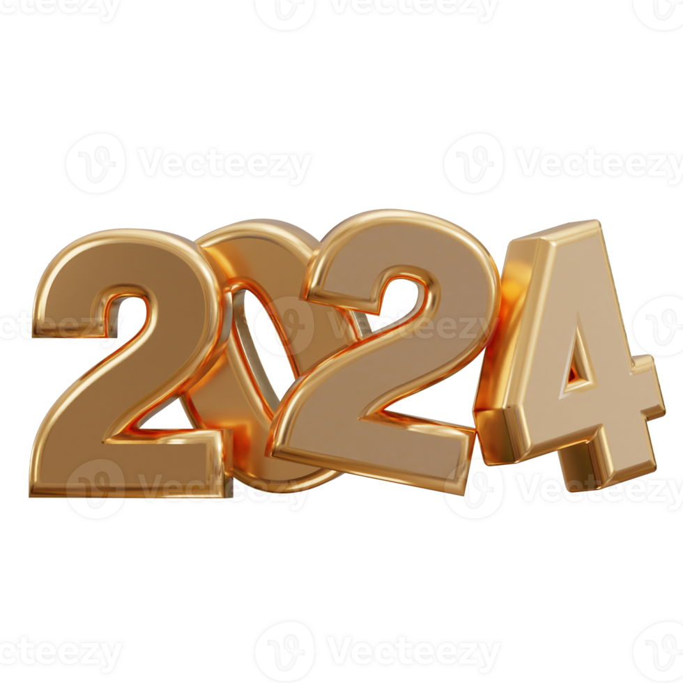 New year 2024 golden text 3d rendering png