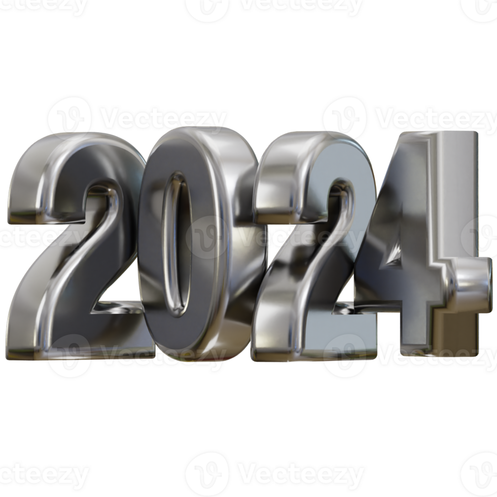 New year 2024 silver text 3d render png