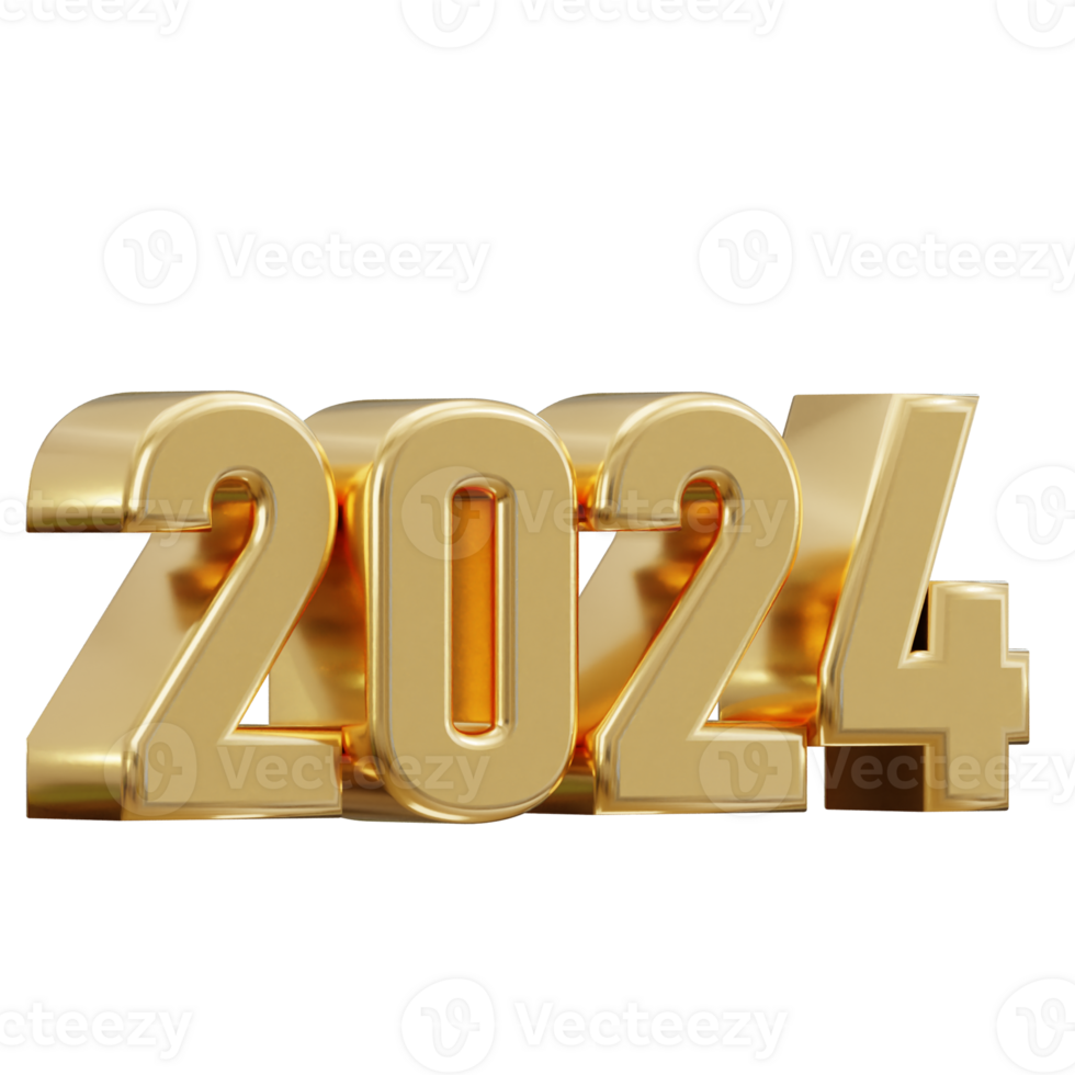 New year 2024 golden text 3d rendering png