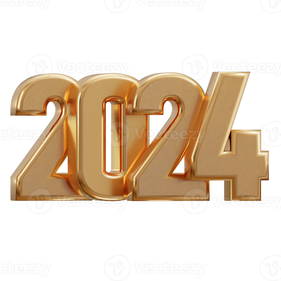 New year 2024 golden text 3d rendering png
