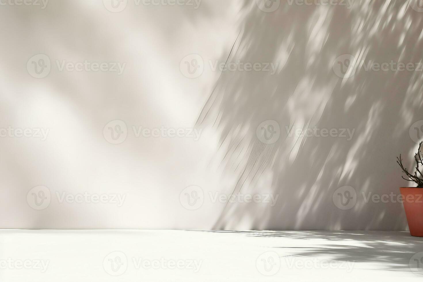 Minimal abstract background for product presentation. Sunshade shadow on white plaster wall. 3d render illustration. Clipping path of each element included. generative ai. photo