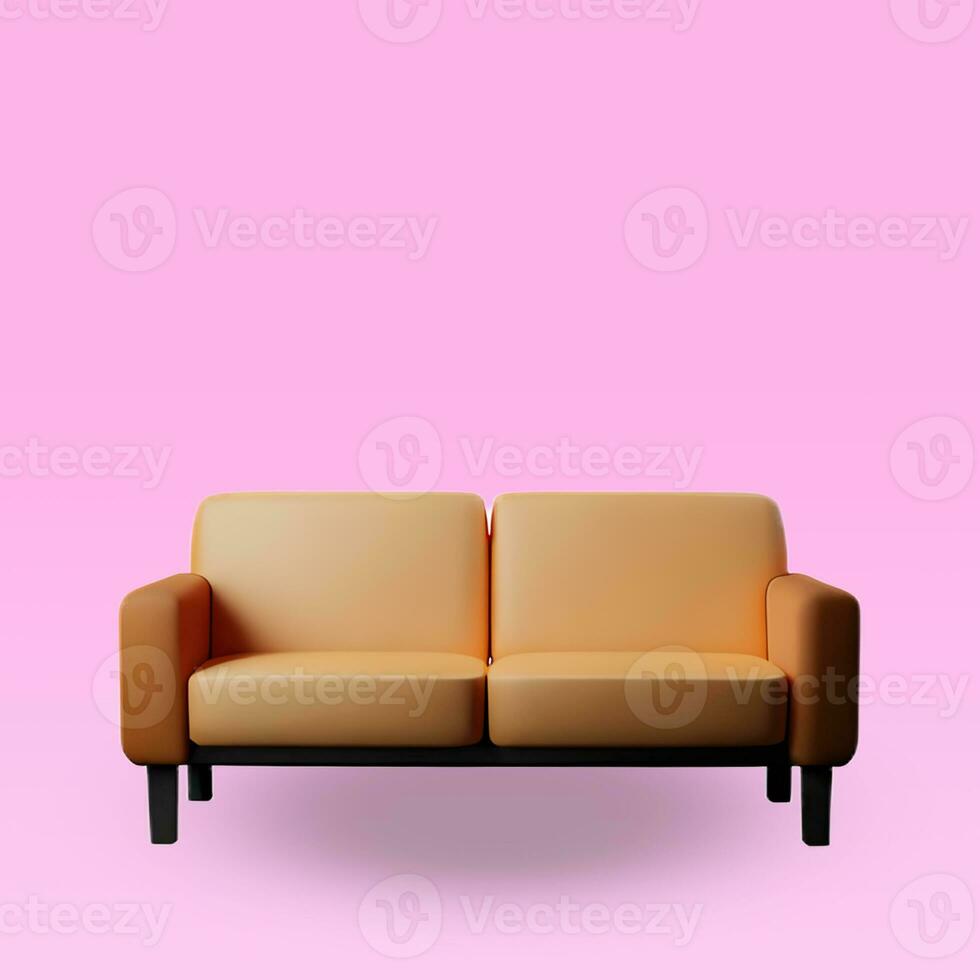 Isometric of a sofa clipping path on pink Isolated background. Generative AI. photo