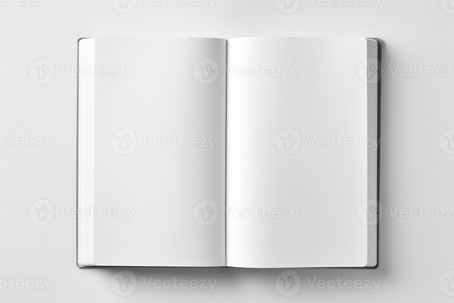 Top View Book Mockup with Open Book Blank White Page on Dark Gray Background, AI-generated photo