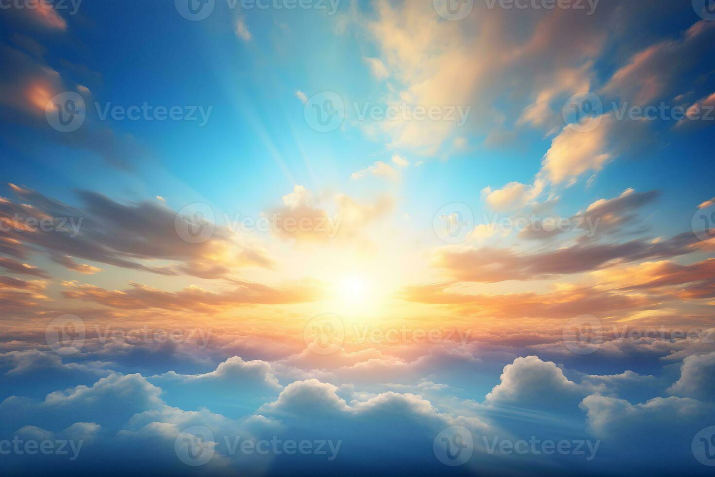 Abstract beautiful sunset blue sky background with sunny cloud.Generative AI photo