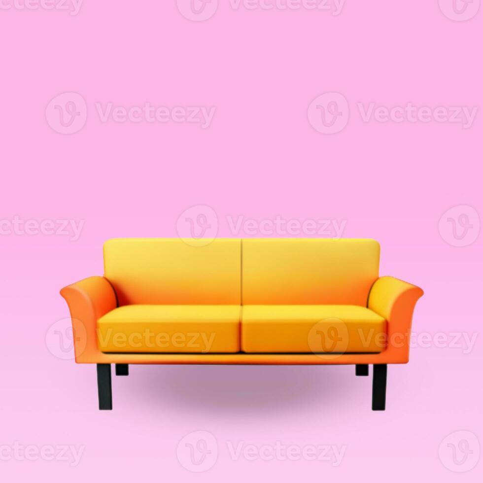 Isometric of a sofa clipping path on pink Isolated background. Generative AI. photo