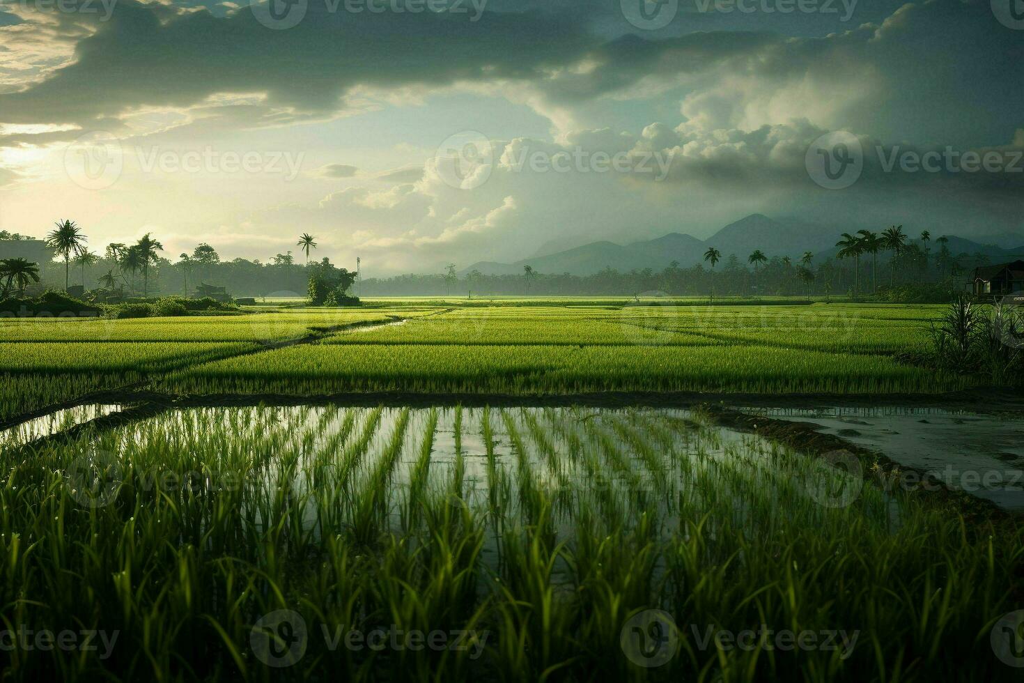 Photo of a rice fields.Generative AI