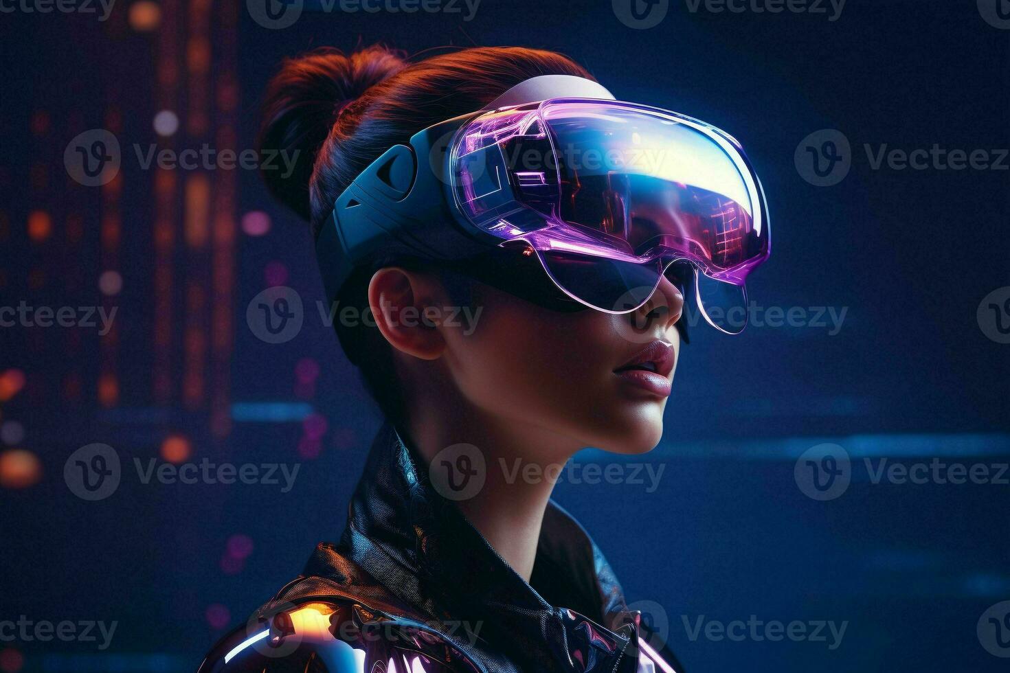 Holographic Faceless program Cyberpunk.Generative AI photo