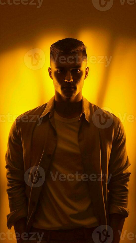 Man posing in yellow light.Generative AI photo
