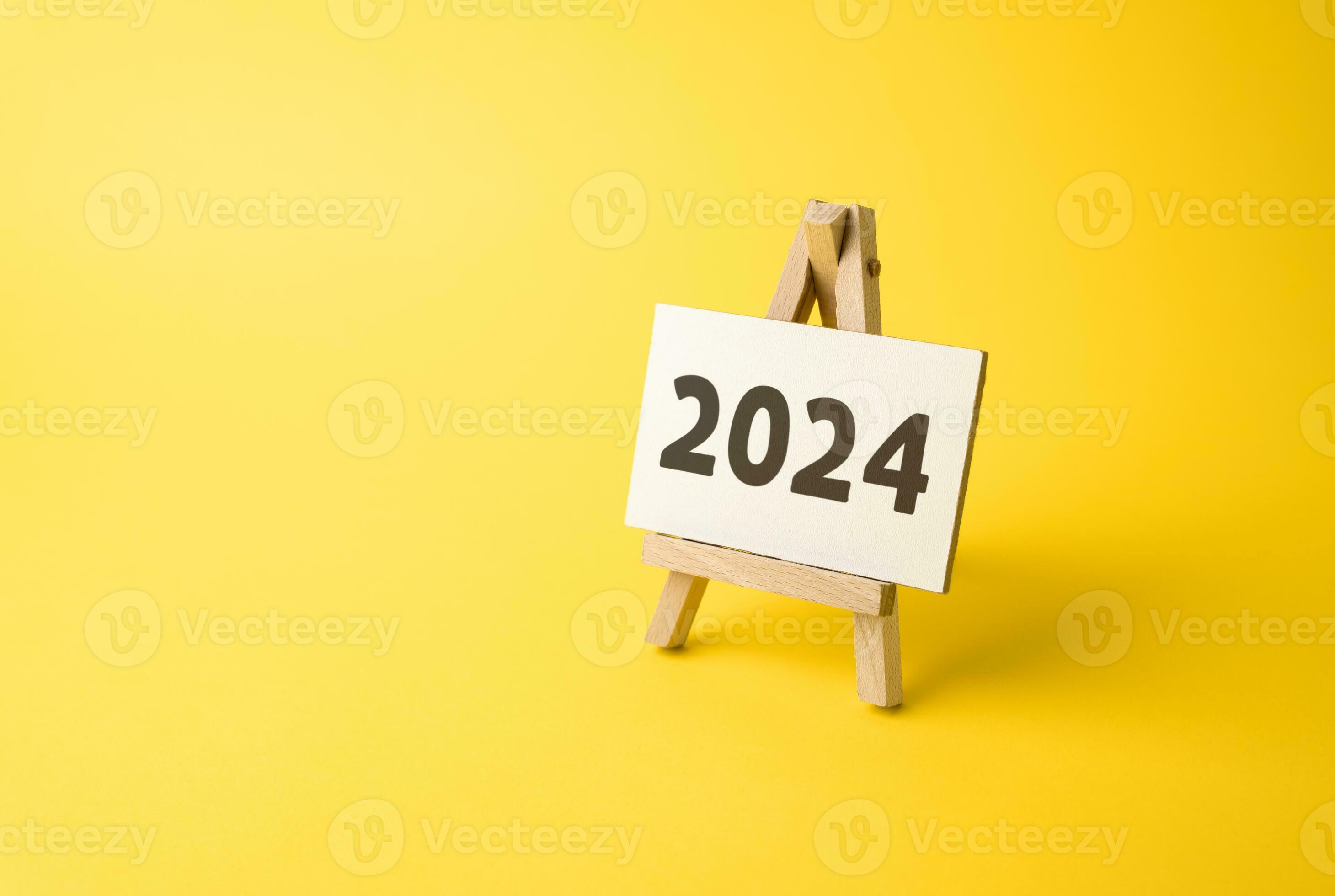 Stand with 2024 inscription. The beginning of a new year. Reflecting on