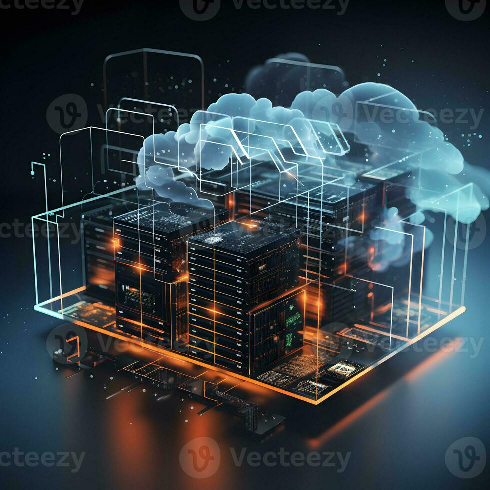 Cloud data storage, database, cloud computing concept. photo