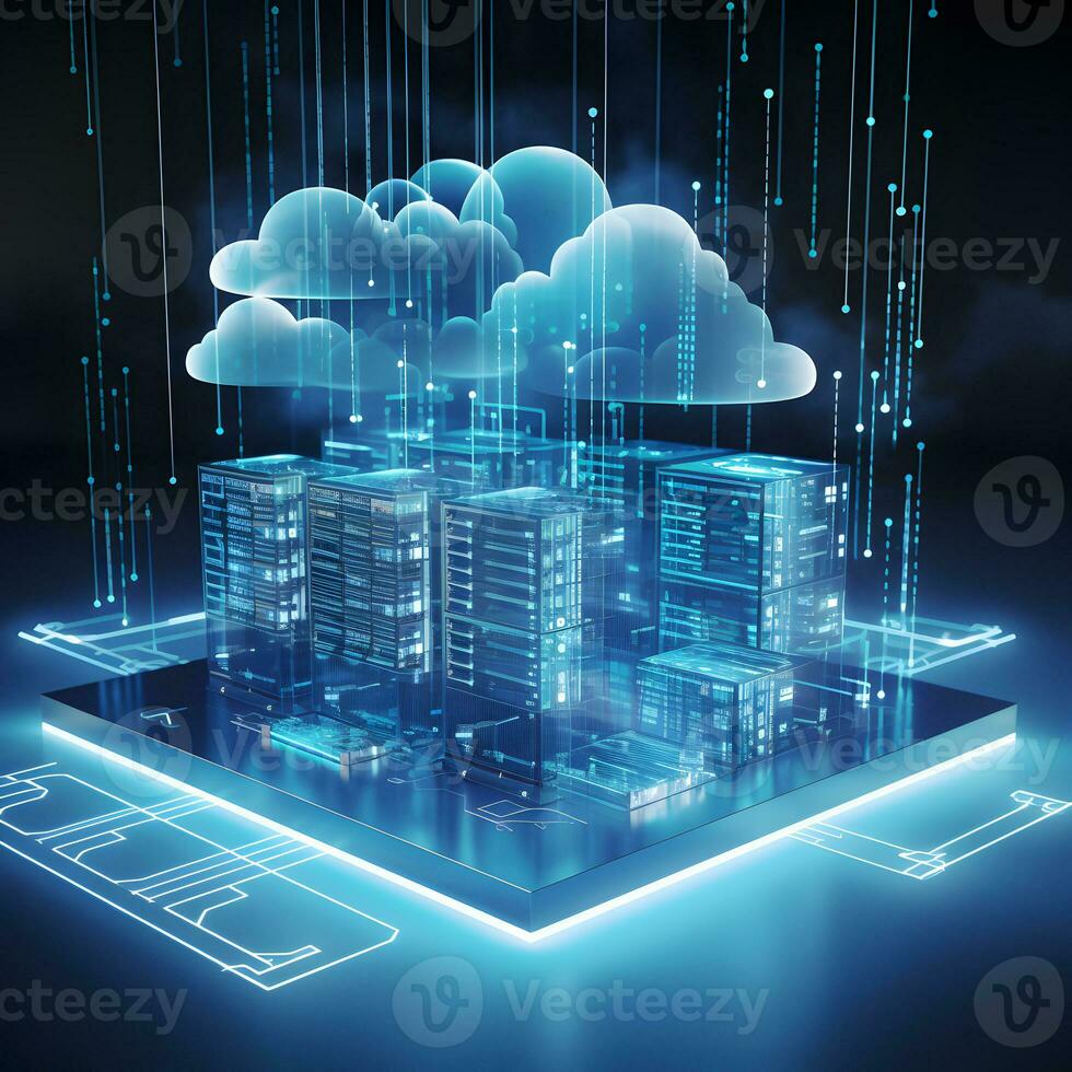 Cloud data storage, database, cloud computing concept. photo